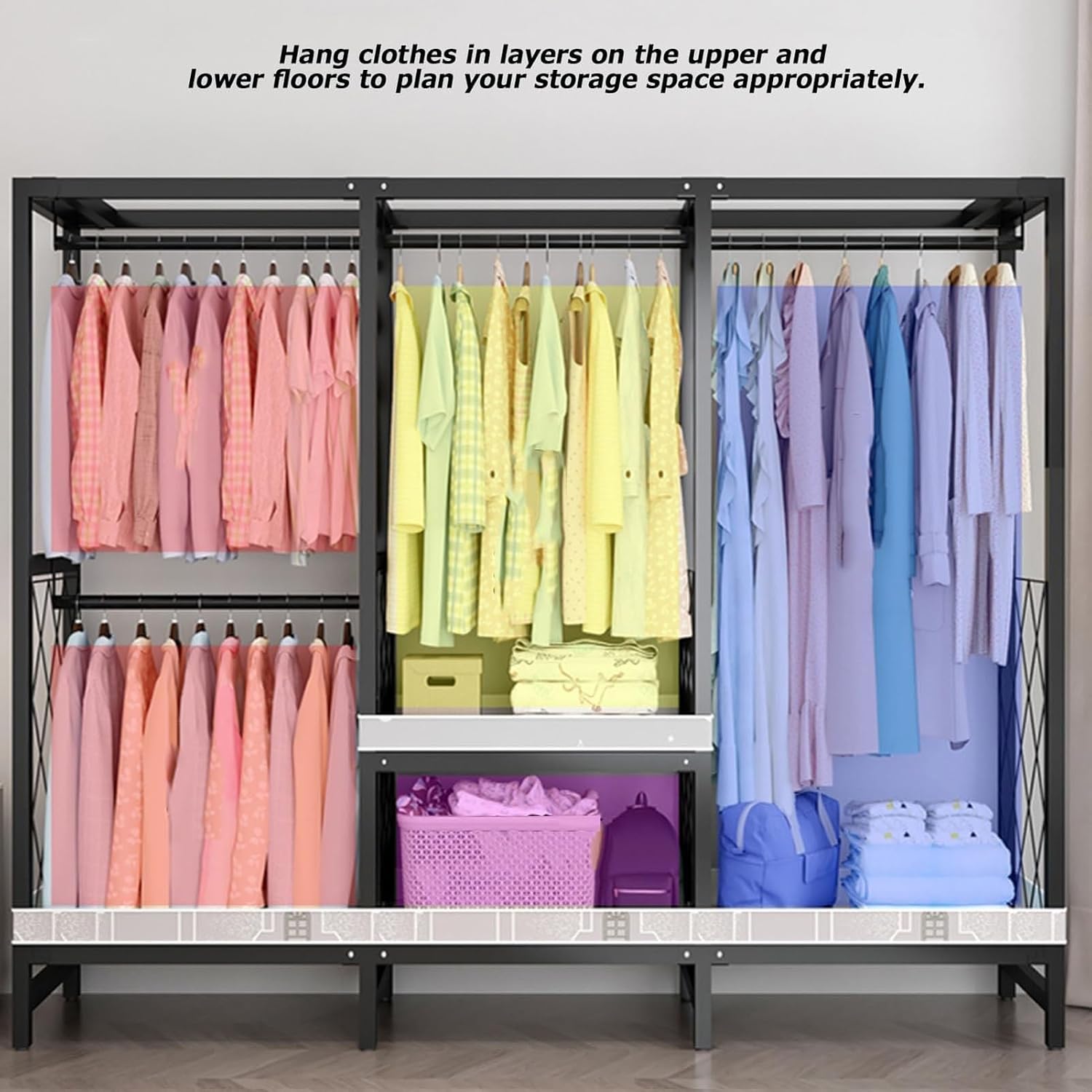 Foldable Clothing Rack - Portable Freestanding Closets Wardrobe, Heavy Duty Rolling Garment Rack With Cover, Width 19.68in, Max 1500lbs, For Hanging Clothes, Metal Armoires,multiple Sizes ( Color : B