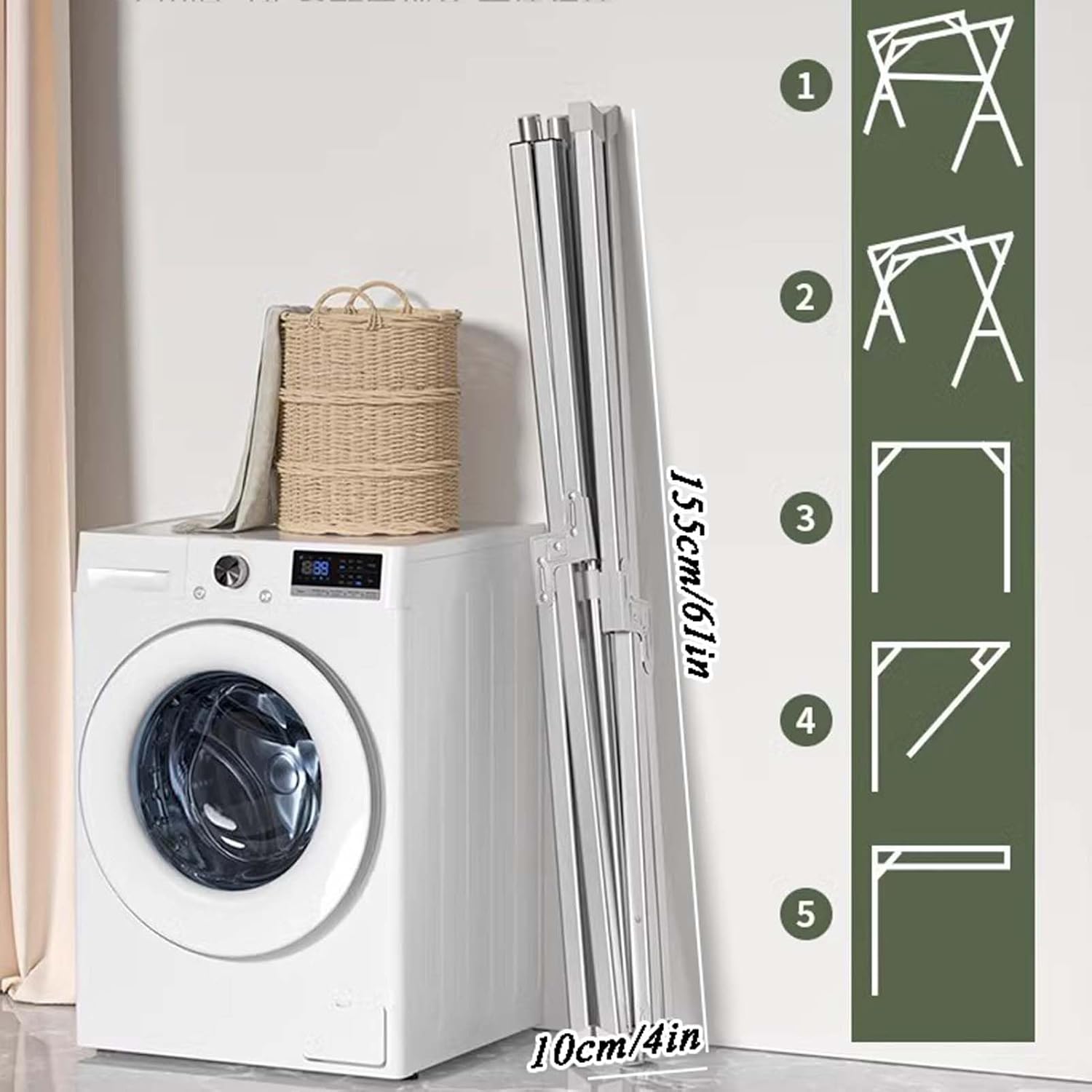Clothes Drying Rack Foldable Indoor, Heavy Duty Outdoor Laundry Drying Rack, Space Saving Hanger Rack, Length Adjustable Garment Rack, Collapsible, for Clothes, Towels, Linens