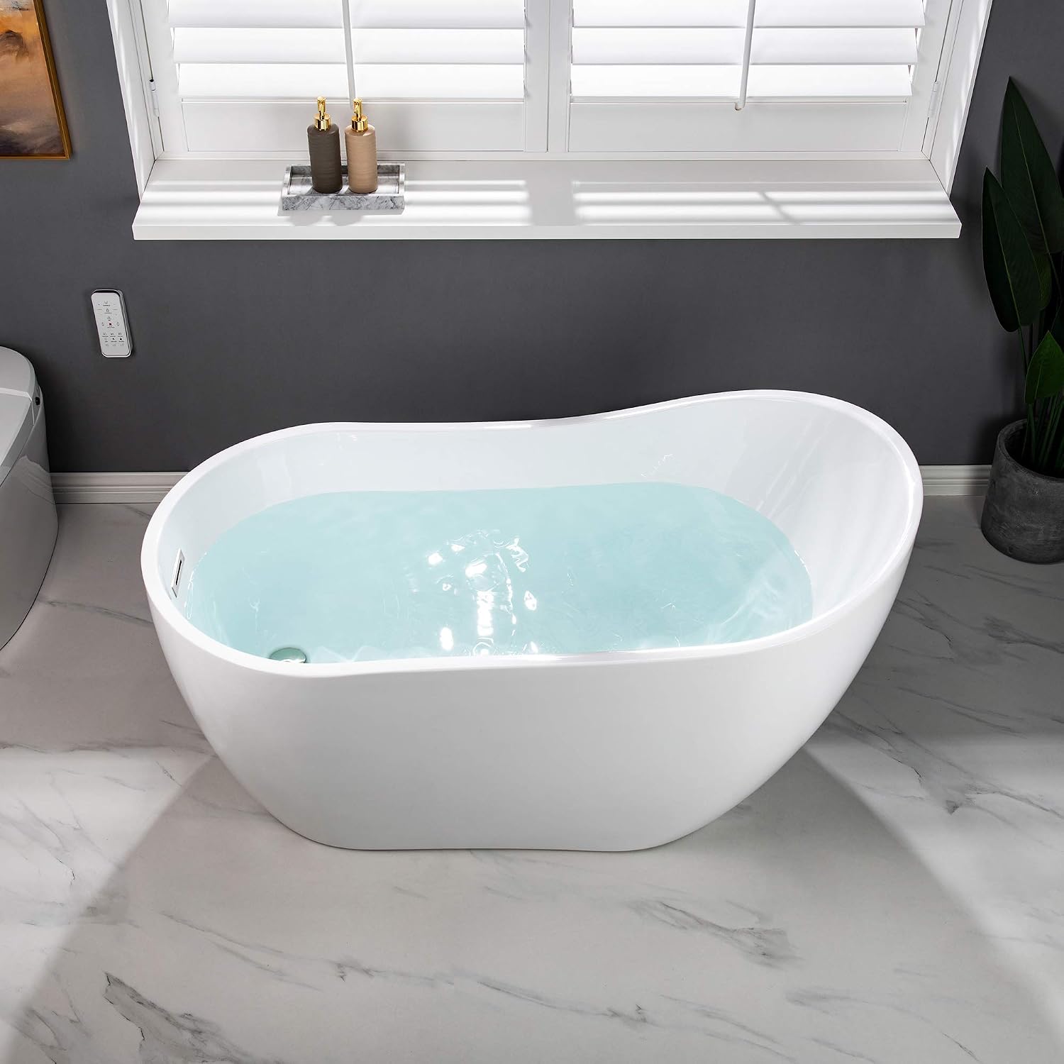 WOODBRIDGE 54'Freestanding White Acylic Soaking Bathtub with Chrome Drain and Overflow,B0006 -C-Drain &O