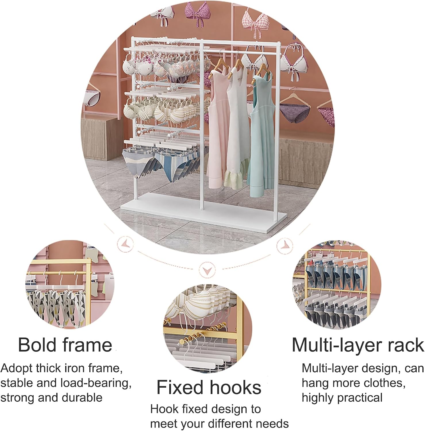 Coat Rack Stand, Metal Garment Rack, Creative Gold Underwear Shorts Shelf, Free-Standing Retail Display Clothes Racks, Underwear Display Stands, Commercial Shelves(Black 150x40x130cm)