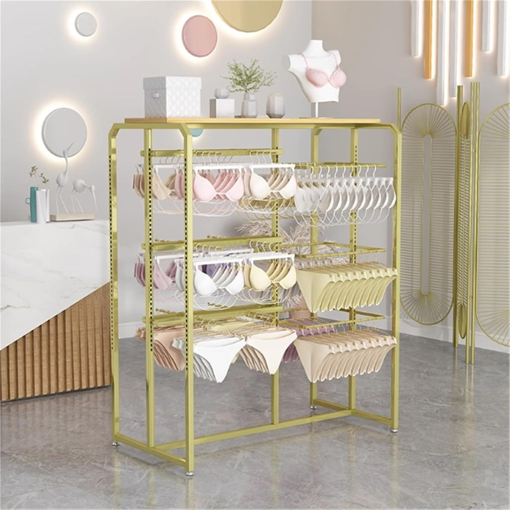 3 Tier Heavy-duty Retail Organizer Clothing Store Shelf, Commercial Lingerie Garment Rack, Metal, Underwear Sock Display Stand, for Bras, Shorts, Hats, 100 * 45 * 135cm(A)
