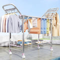 Laundry Drying Rack Collapsible,Cloths Drying Rack 2-Tier Four-Legged Clothing Rack,Portable Garment Rack with Moving Foot Wheel,Free-Standing Large Drying Rack with Height-Adjustable Wings