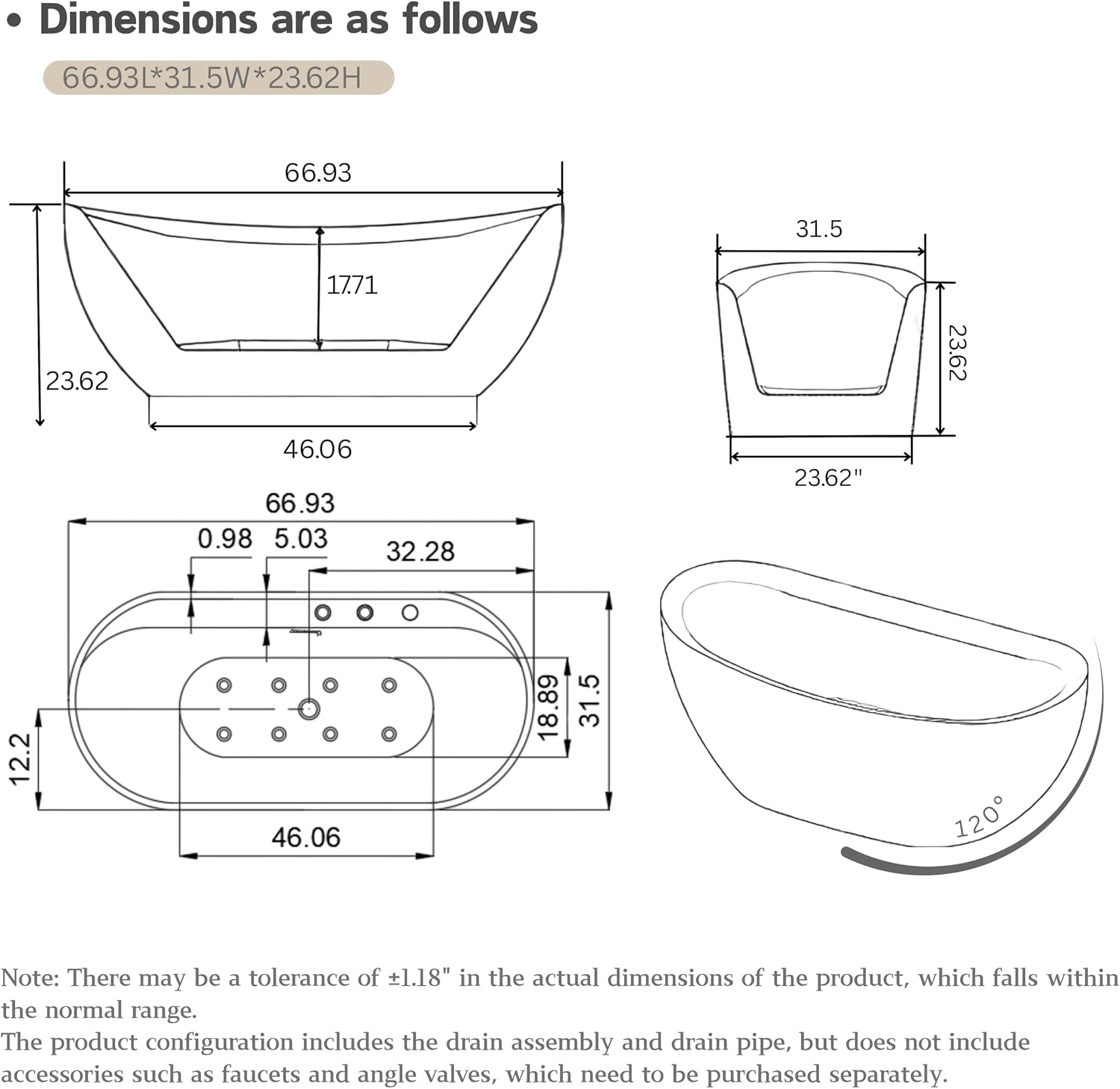 67x31.5 Inch Freestanding Jetted Whirlpool Bathtub | 6 Massage Jets, 8 Air Bubble System, Color-Changing LED Chromatherapy & Adjustable Hydro Massage