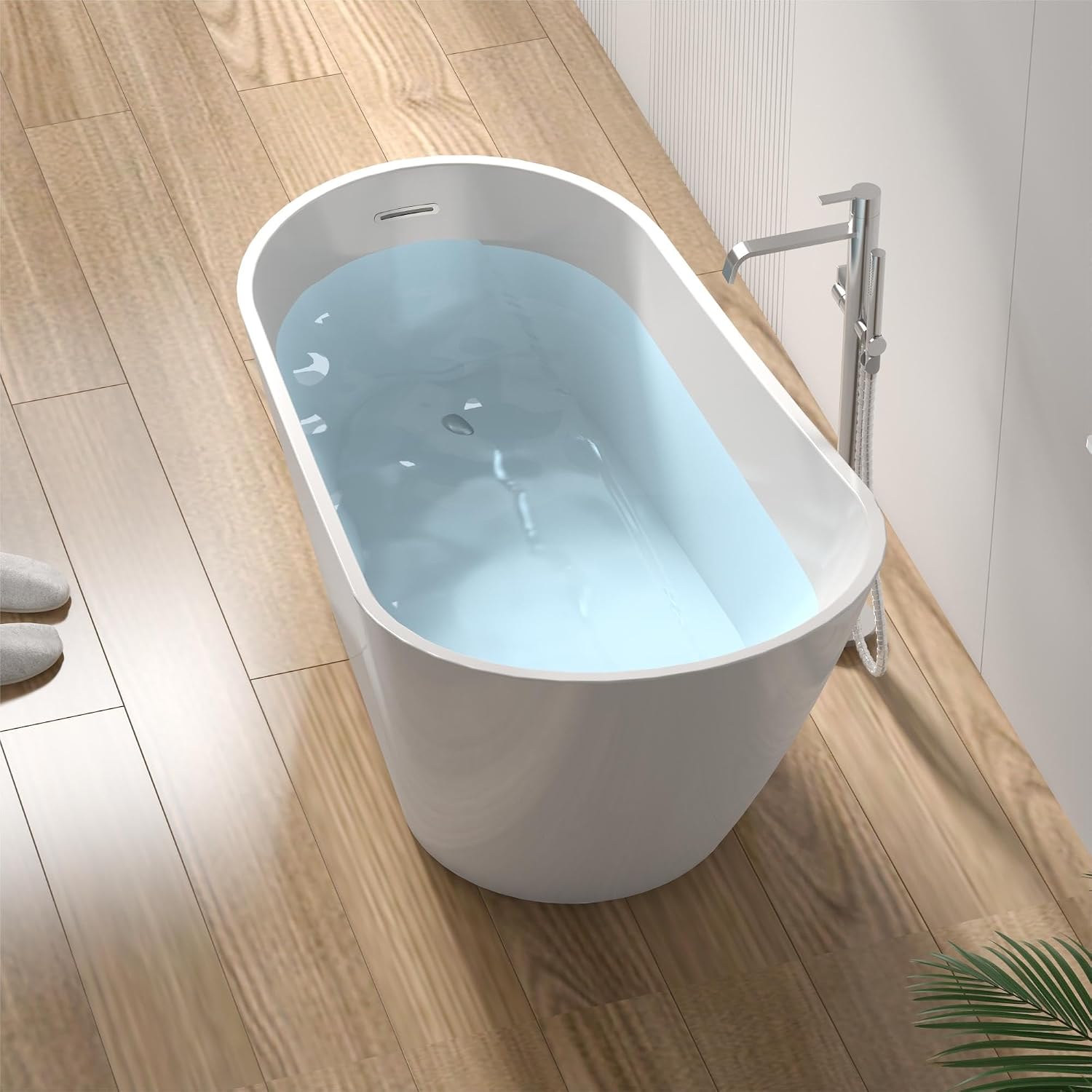 TONA 60' Acrylic Freestanding Bathtub Contemporary Soaking White Tub cUPC Certified, Toe-Tap Chrome Drain & Overflow Assembly Included