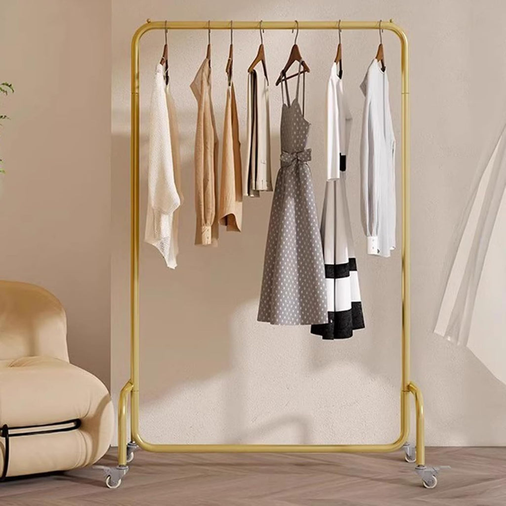 Heavy Duty Coat Rack, Garment rack Commercial Clothes Rack On Wheels, Rolling Clothing Rack For Hanging Clothes, Heavy Duty Clothes Rail For Bedroom And Living Room, 280 Lb Load Capacity, Gold ( 80X4