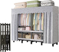 Heavy Duty Garment Shelf with Fabric Cover, Portable Foldable Wardrobe Closet Rack, Freestanding Armoires Clothes Storage Organizer Shelves with 2 Hanging Rods, Load 2000 Lbs(168cm/66.1in)
