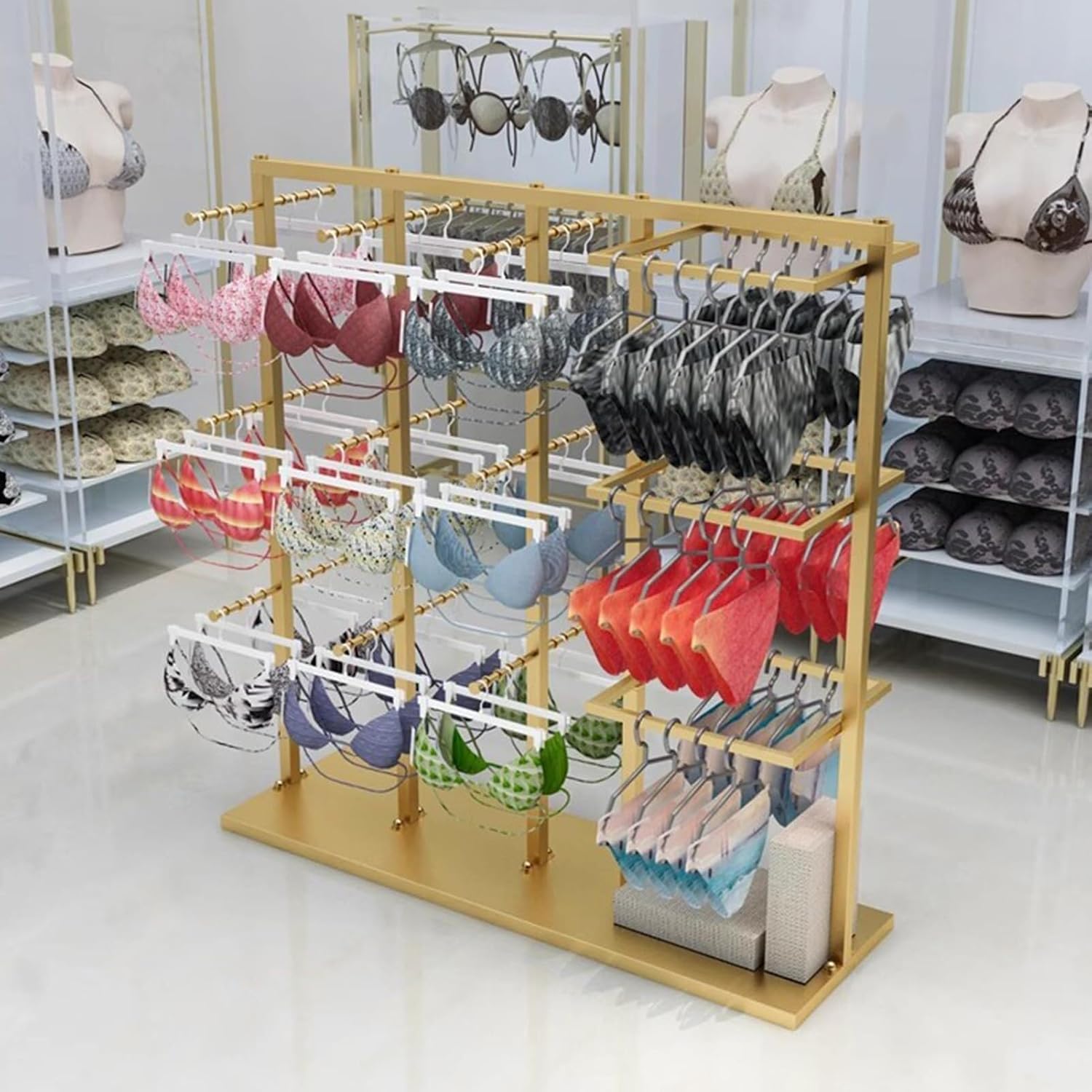 Customize what you need Freestanding Clothing Store Organizer Rack, Underwear Rack, Retail Store Scarf Panty Shorts Bra Hijab Silk Shawl Display Stand for Bouti(Gold a 130X40X130CM)