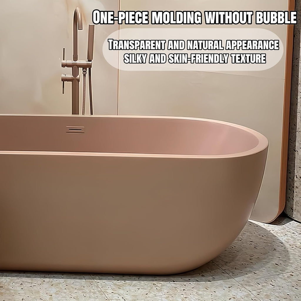68' Edeyeu Freestanding Bathtub - Modern Soaker Tub with Elegant Aesthetic Design, Extra Deep Stand Alone Tub, with Drain, Suitable for Apartments, Villas and Hotels Pink B