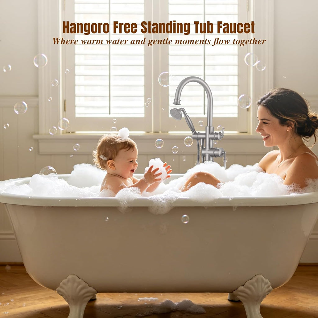Free Standing Tub Faucet, Antique, Brushed Nickel (B2311-BN) | H59-1 Premium Solid Brass, High Flow 6.6 GPM, Elegant & Vintage Styling