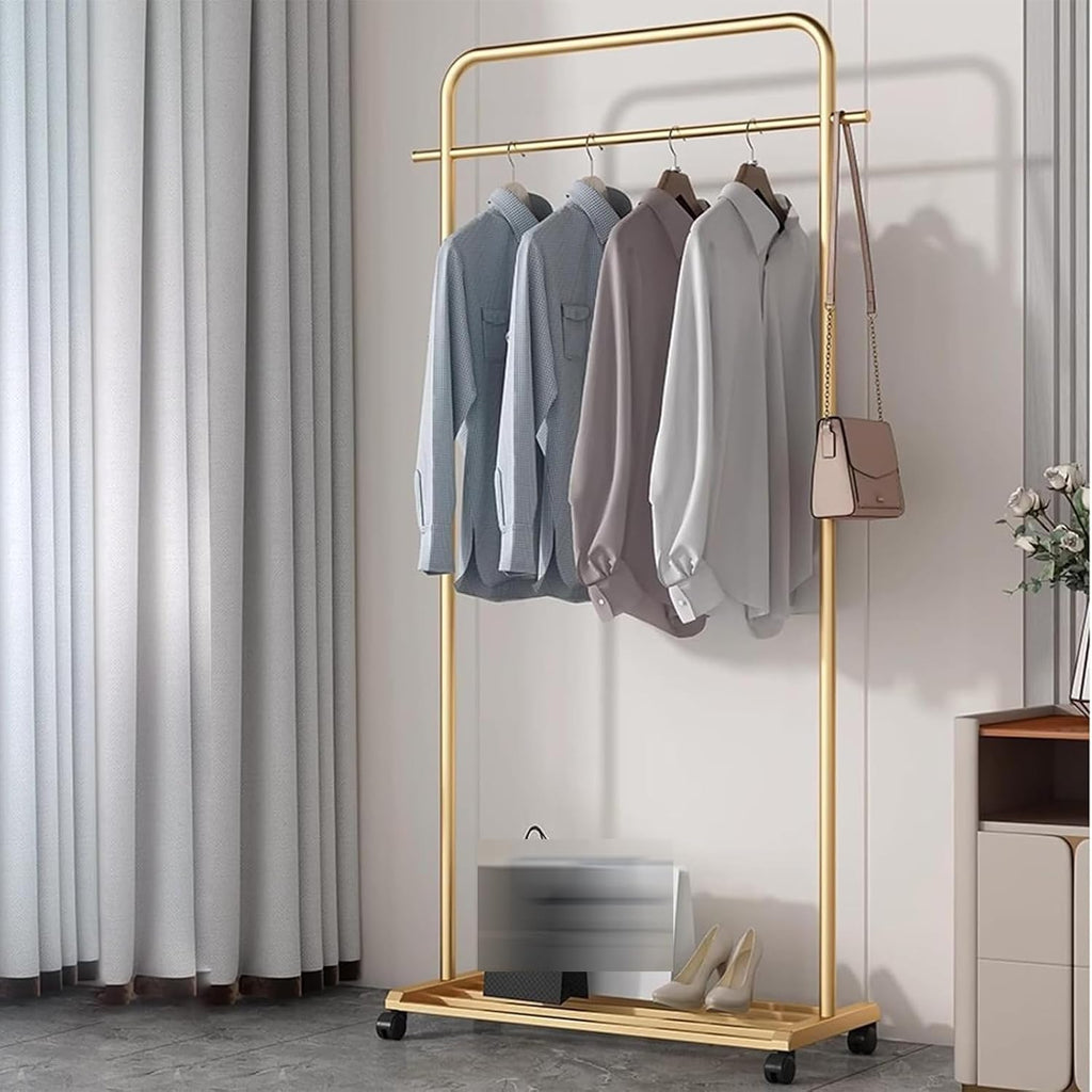 Heavy Duty Garment Rack Rolling Clothing Rack, Heavy Duty Metal Clothes Rack On Wheels, Portable Hanging Storage Organizer with Shelves and 2 Hooks, Space-Saving Coat Rack (Black 57X35X178CM)