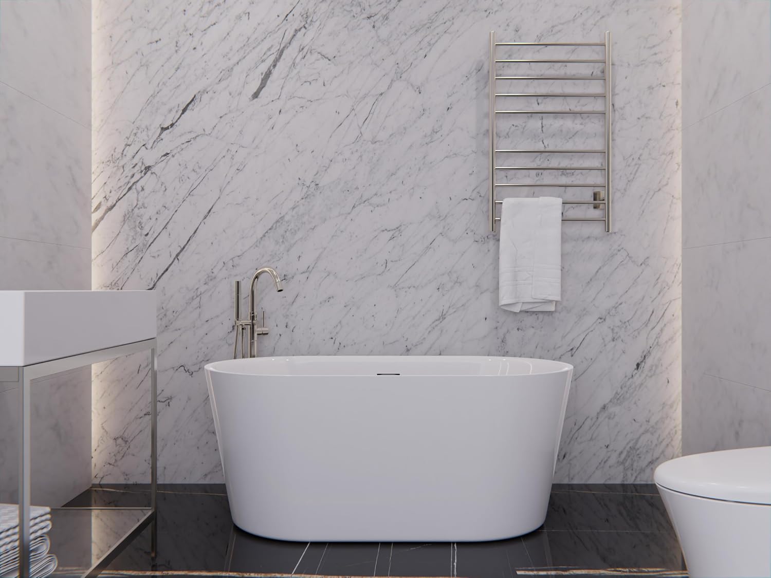 ANZZI Freestanding Bathtub 55 In Acrylic Soaking Tub Flat Bottom One Piece Marine Grade Build Glossy White Center Drain Chrome Overflow 73 Galon 55.12 x 29.53 x 22.83'' In Chand Series | FT-AZ098-55