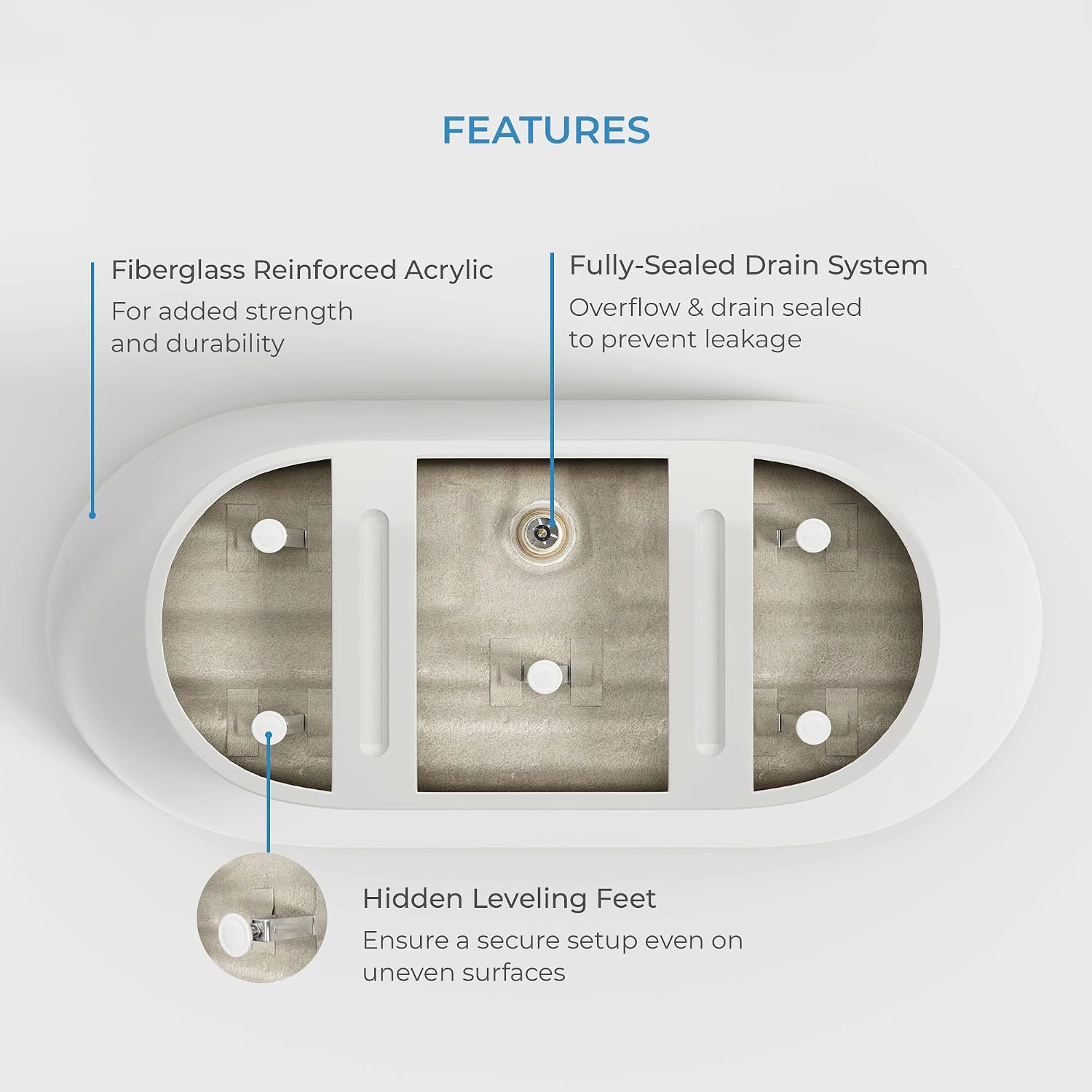 OVE Decors Ayago 66 in. Solid Surface Freestanding White Acrylic Soaking Bathtub, with Overflow and Matte Black Pop-up Drain