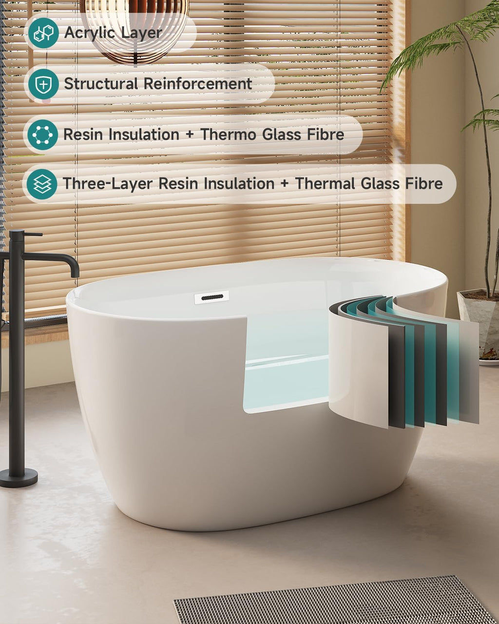 Favfurish 47' Acrylic Freestanding Bathtub,Oval Shape Soaking Stand Alone Tubs,With Chrome Overflow and Pop-Up Drain,Contemporary Bathroom Deep Furniture w/Slotted Overflow,Easy Installation,White
