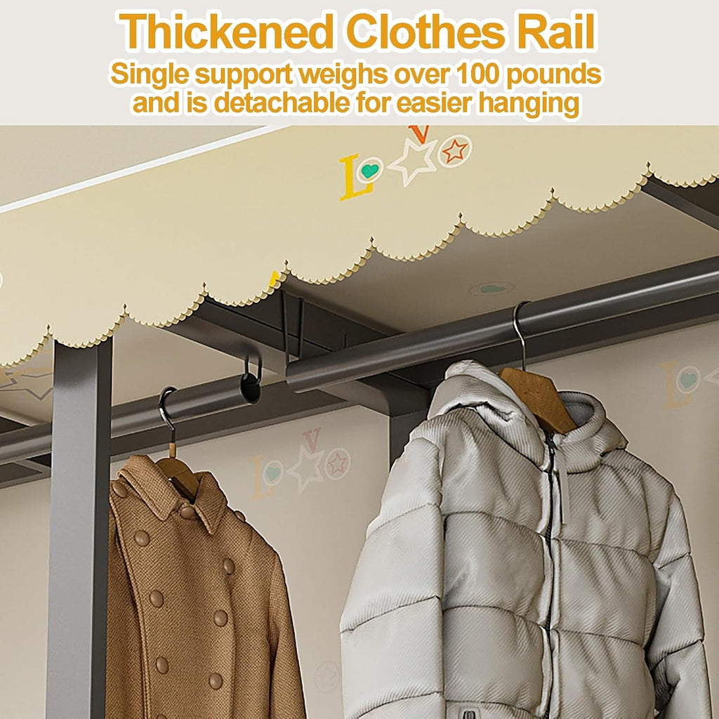 Heavy Duty Portable Closet With Cover, Foldable Clothe Garment Rack For Hanging, Foldable Covered Clothes Rack, Freestanding Clothing Coat Storage Rack(151cm/59.4inch)