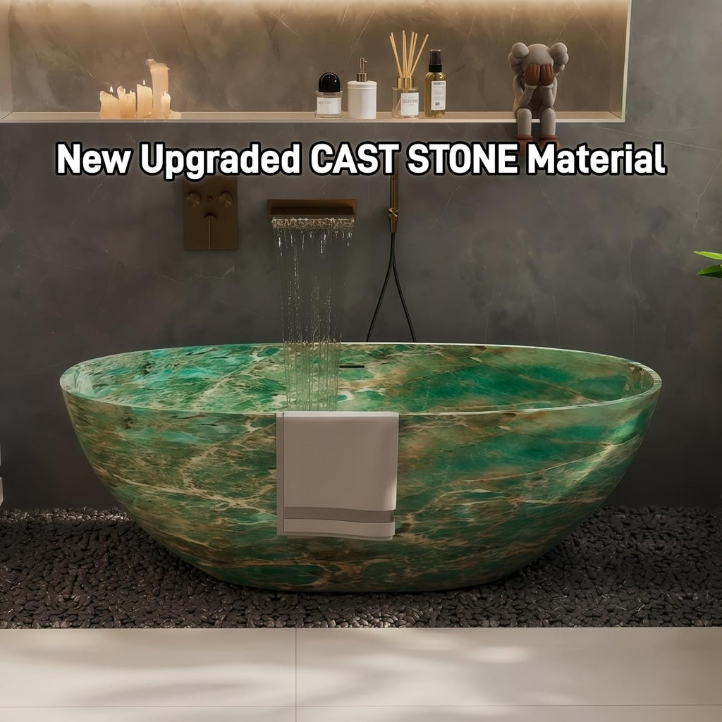 51' Edeyeu Freestanding Bathtub - Designer Solid Surface Bathtub Soaking Tub with Extra Deep Ergonomic Comfort, Luxury Color Statement Free Standing Tub Suitable, Green