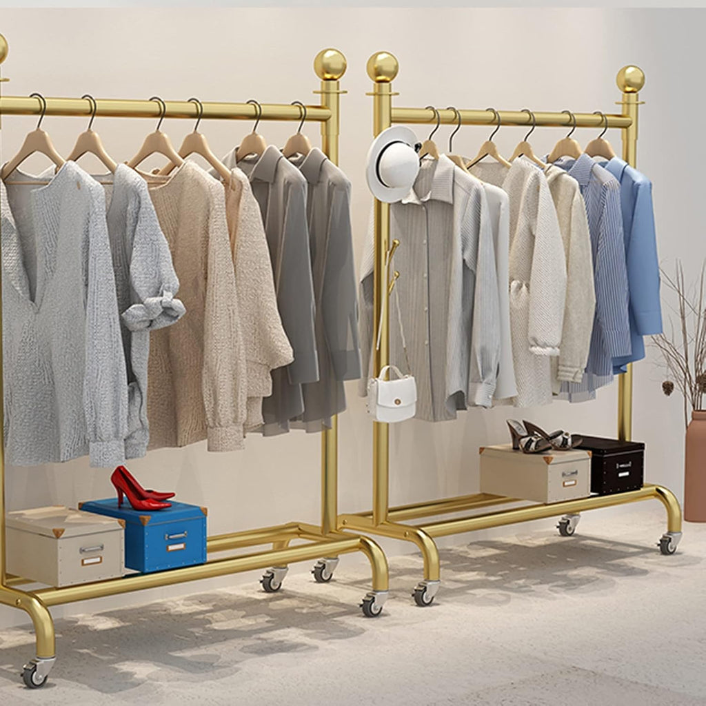 Garment Rack with Wheels & Shelf - Stylish Coat Rack for Bedroom, Living Room & Retail Display - Convenient Storage Solution