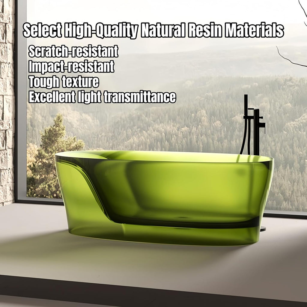 68' Edeyeu Colorful Freestanding Bathtub - Modern Crystal-Like Soaker Tub with Natural Resin Material, Durable Stand Alone Bathtub for Luxury Bathroom Décor, with drainBrown