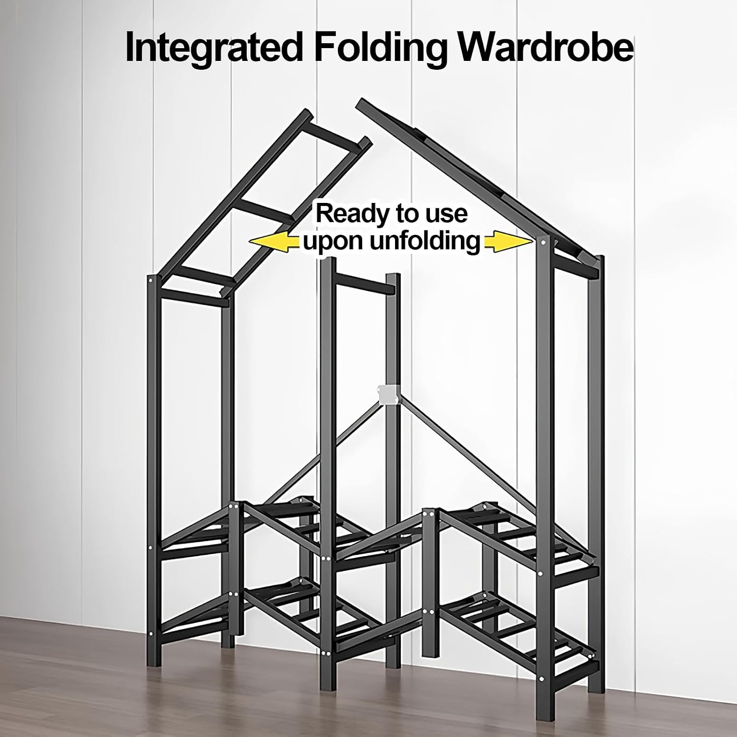 Heavy Duty Wardrobe Closet With Cover, Portable Clothing Racks Coat Storage Organizer, Foldable Metal Garment Rack For Bedrooms, Clothes Rack For Hanging Clothing(Yellow 3,170x50x170cm)