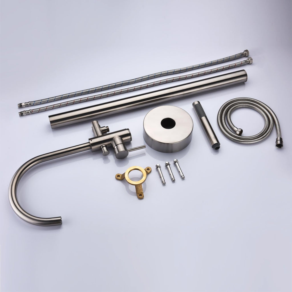 Freestanding Tub Filler Bathtub Faucet Brushed Nickel Floor Mount Single Handle Brass Faucets with Hand Shower