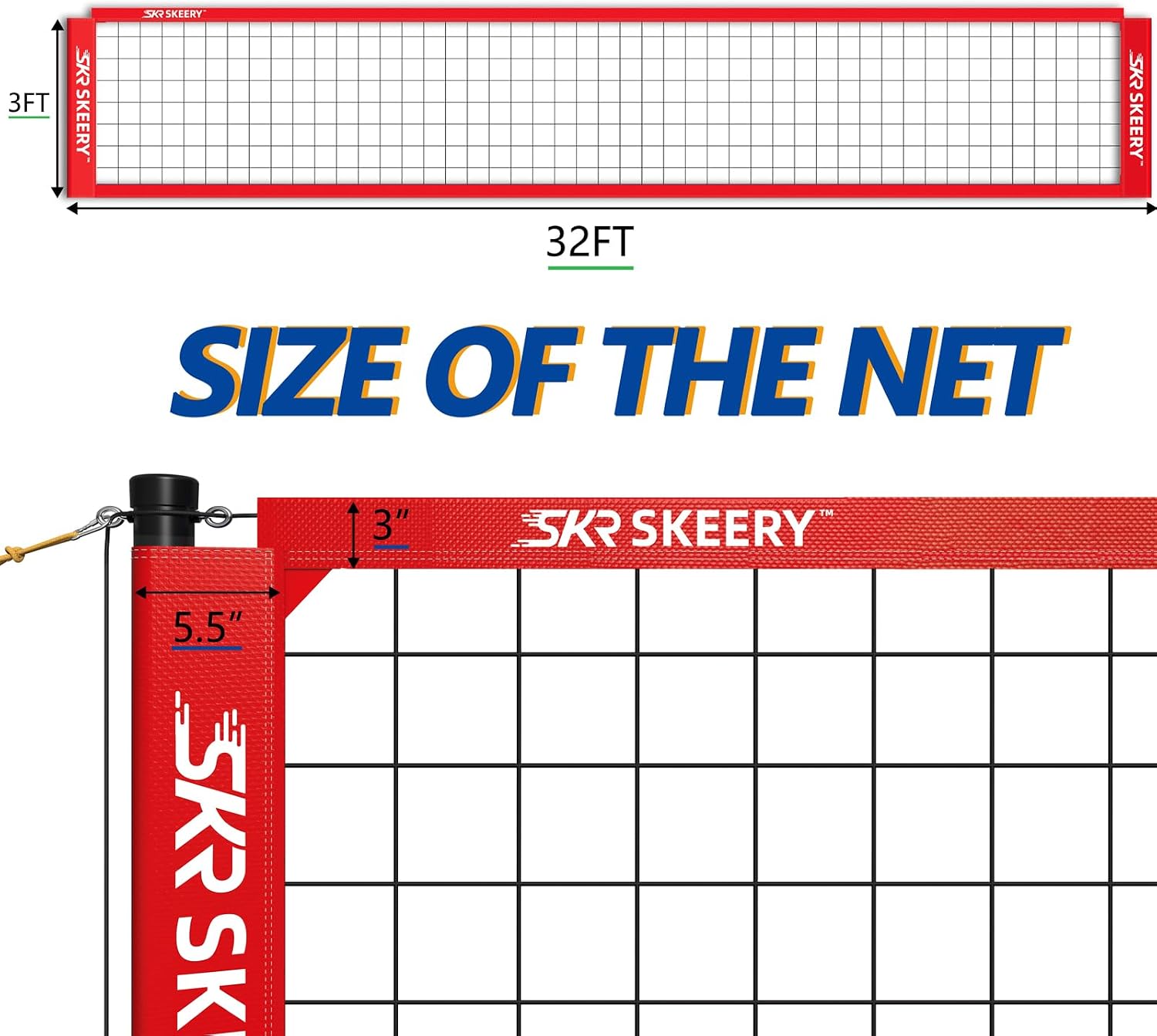 SKEERY Outdoor Heavy Duty Volleyball Net Set, Anti-Sag Design, Adjustable Aluminum Poles, Portable Volleyball Net for Backyard,Grass and Beach