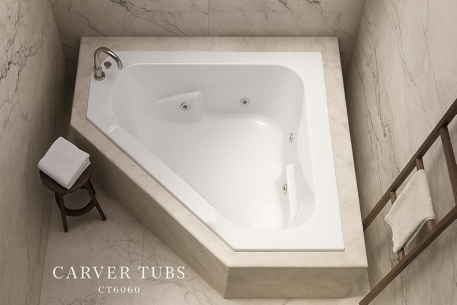 Carver Tubs - CT6060 - Acrylic Fiberglass Soaking Classic Corner Bathtub - White Triangle Two Person Acrylic bath tubs for bathroom w/Armrest - Deep Relaxing Soak - 60'L x 60'W x 19.5'H