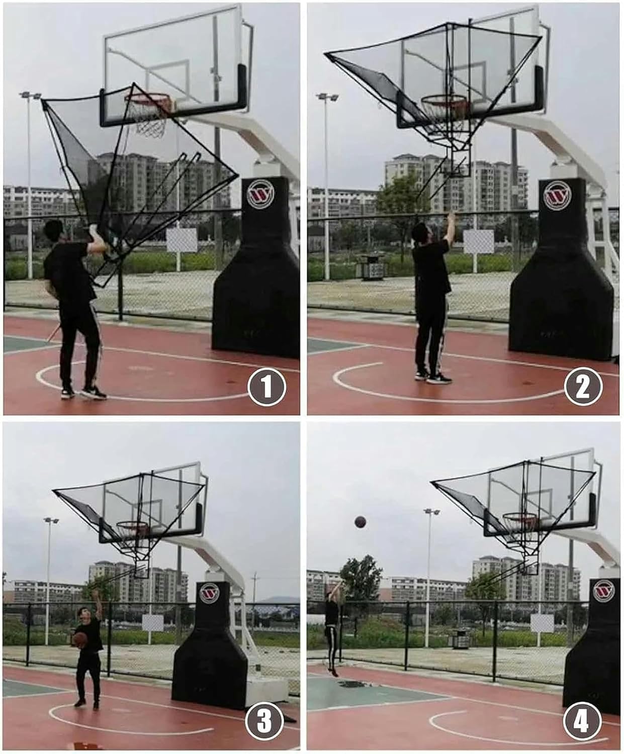 Basketball Hoop Return Attachment, Metal Basketball Rebounder System, Basketball Shooting Trainer Aid Net, Basketball Ball Returner with Bag-1
