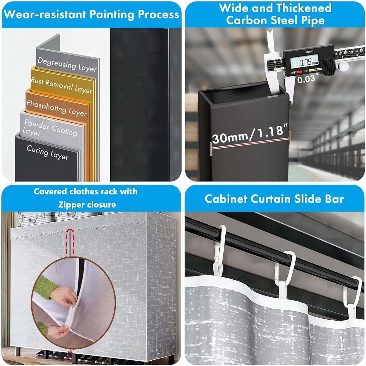 Foldable Covered Clothes Rack,Heavy Duty Portable Closet with Cover 1200lbs,for Hanging, Wardrobe Closet System Freestanding Coat Storage Garment Racks Enclosed with Independent Area`(152X52X172CM)