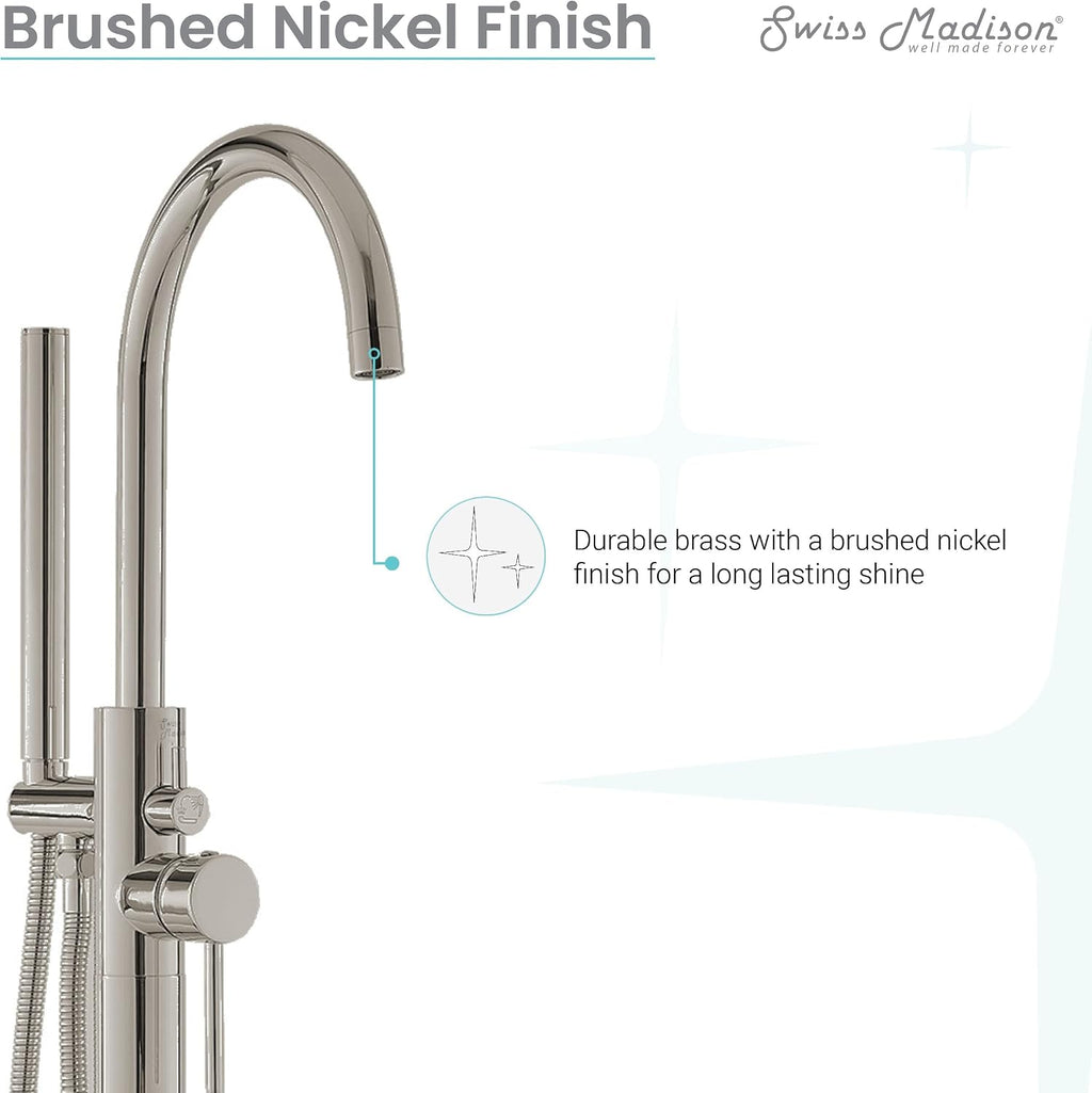 Swiss Madison Well Made Forever SM-FF11BN Ivy Freestanding Bathtub Faucet in Brushed Nickel