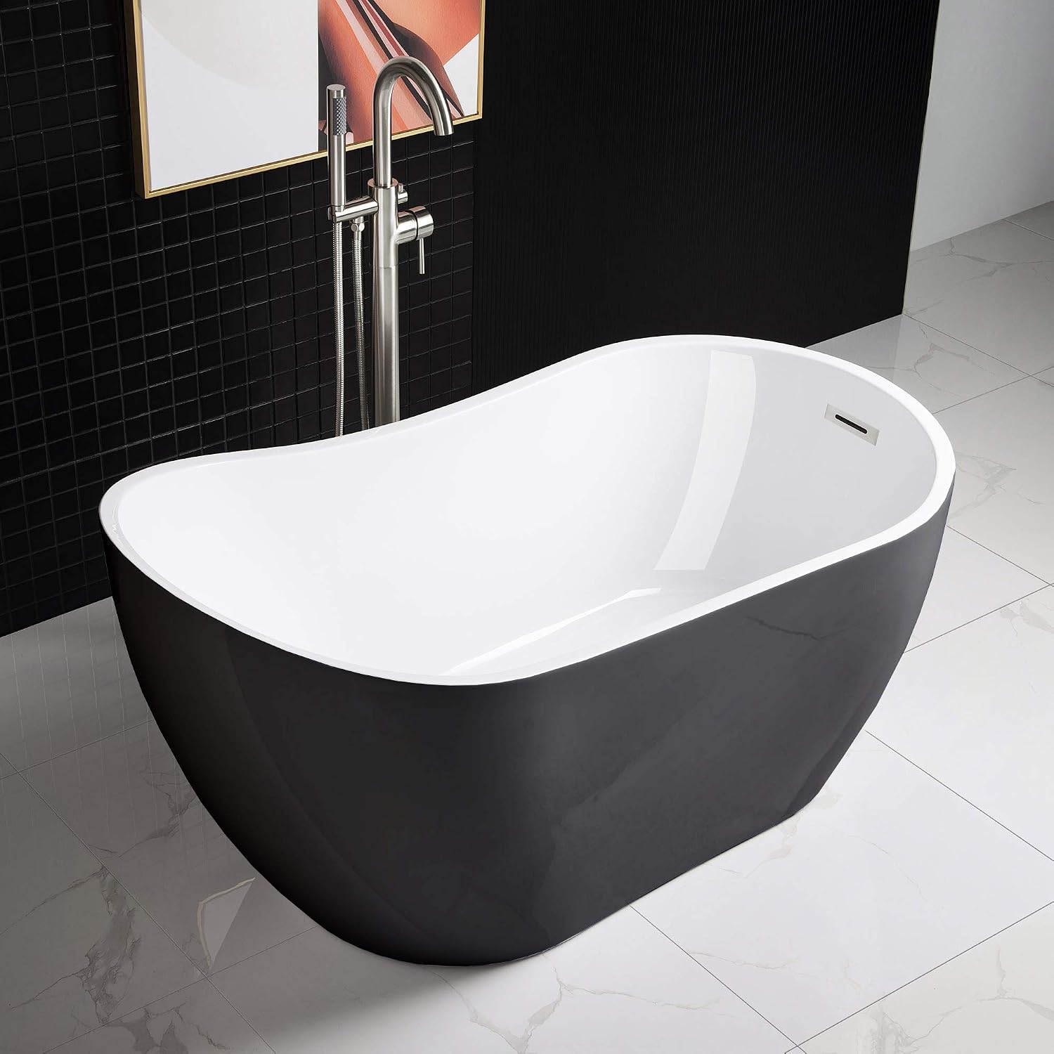 WOODBRIDGE 54' Acrylic Freestanding Bathtub Contemporary Soaking Tub with Brushed Nickel Overflow and Drain BTA1807,Black