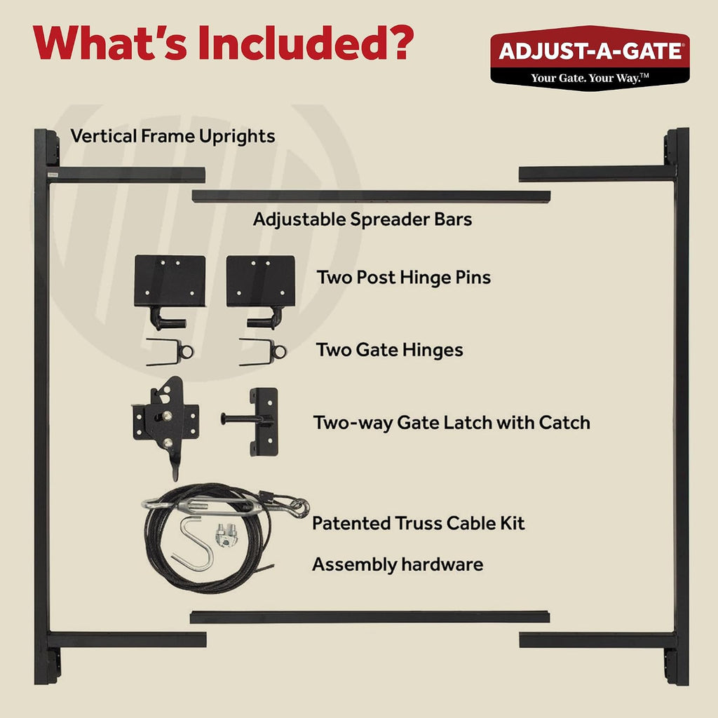 Adjust-A-Gate Full Frame Gate Fence Kit, Fits 60-96' Openings & Up to 5', Black - Heavy-Duty Outdoor Reinforcement & Accessories for Gates and Fences