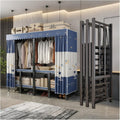 Heavy Duty Foldable Portable Wardrobe Closet With Cover, Portable Closet For Bedroom, Metal Garment Rack Closet, Enclosed Curtain For Hanging Clothes(Blue,66.9inch)