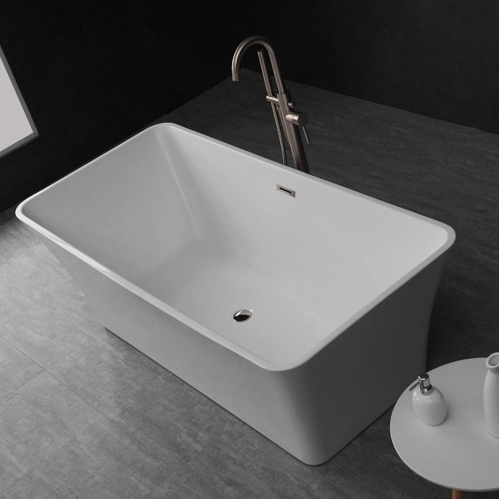 WOODBRIDGE 67' Acrylic Freestanding Bathtub Contemporary Soaking Tub, White Acrylic (Brushed Nickel Drain/Overflow),B0004 -B/N-Drain &O