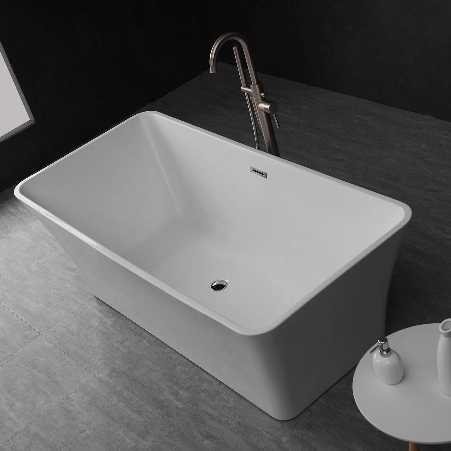 WOODBRIDGE 67' Acrylic Freestanding Bathtub Contemporary Soaking Tub, White Acrylic (Brushed Nickel Drain/Overflow),B-0004 -B/N-Drain &O