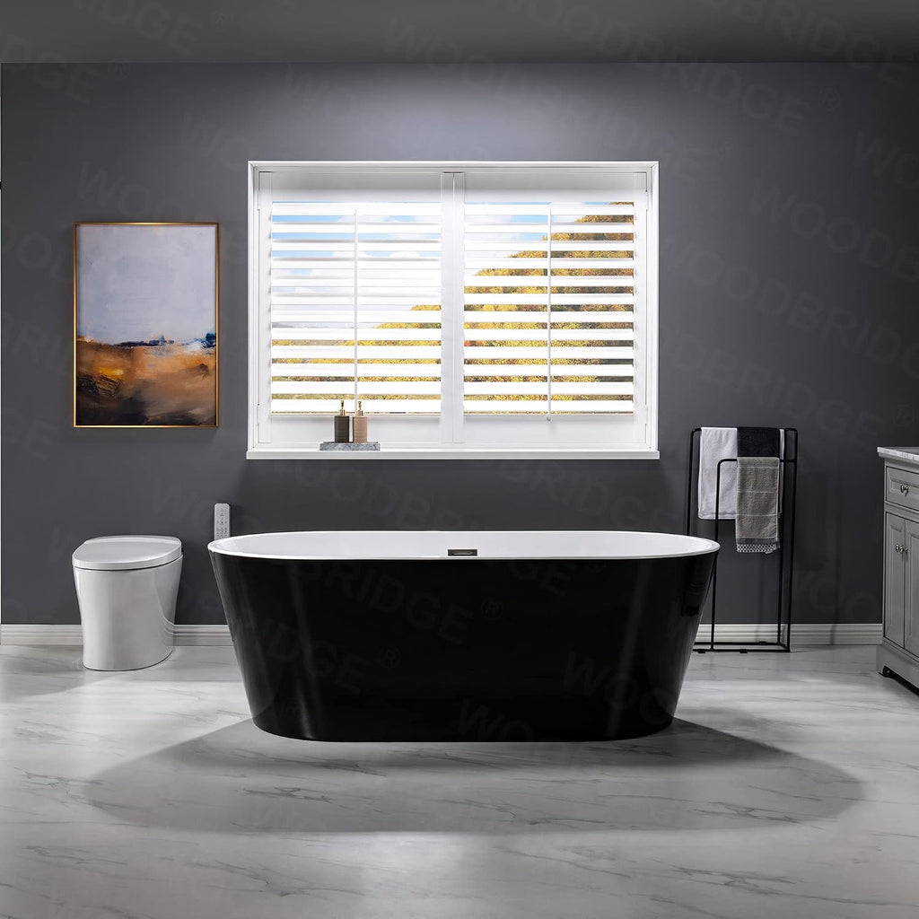 WOODBRIDGE 67' Acrylic Freestanding Bathtub Contemporary Soaking Tub, Black Acrylic (Brushed Nickel Drain/Overflow),BTA1813-BN