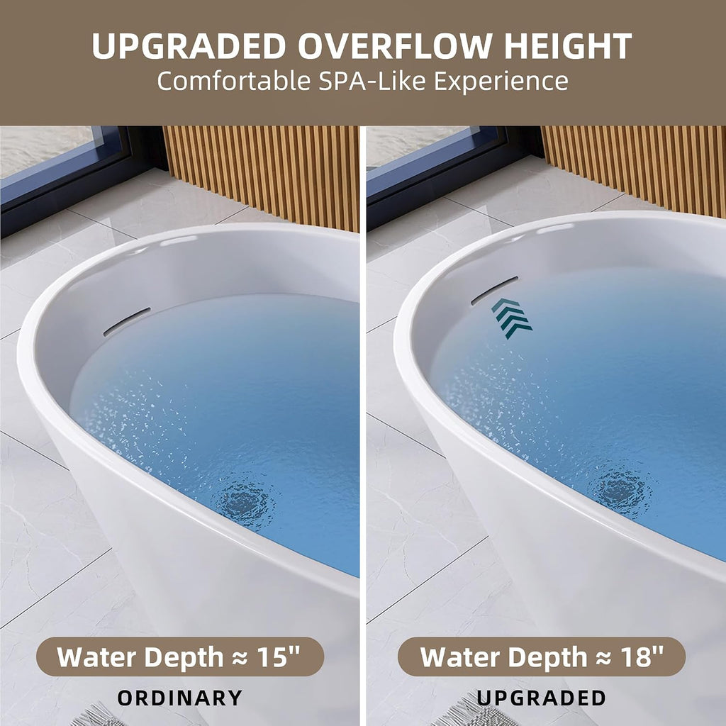 GETPRO Free Standing Tub 51' Deep Soaking Bath Tub, Oval Shape Acrylic Freestanding Bathtub with Integrated Slotted Overflow and Removable Anti-clogging Drain Glossy White