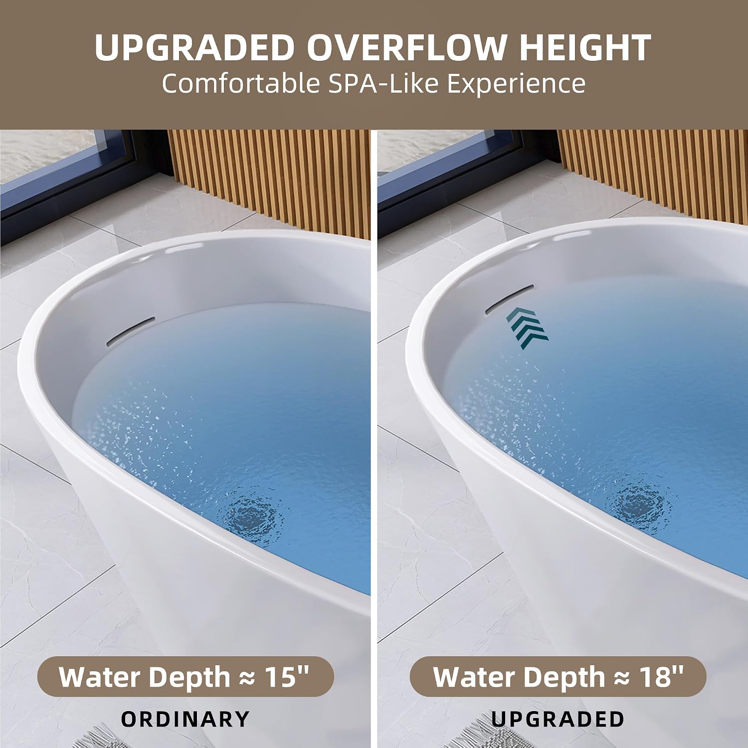 GETPRO Free Standing Tub 51' Deep Soaking Bath Tub, Oval Shape Acrylic Freestanding Bathtub with Integrated Slotted Overflow and Removable Anti-clogging Drain Glossy White