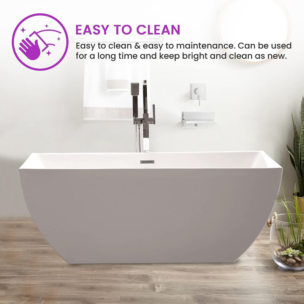 Vanity Art 67' X 32' Acrylic Freestanding Bathtub | Home Improvement Bathtubs with Contemporary Design for Soaking and Bathing, Overflow and Pop-up Drain with UPC Certified, VA6821-BN-L