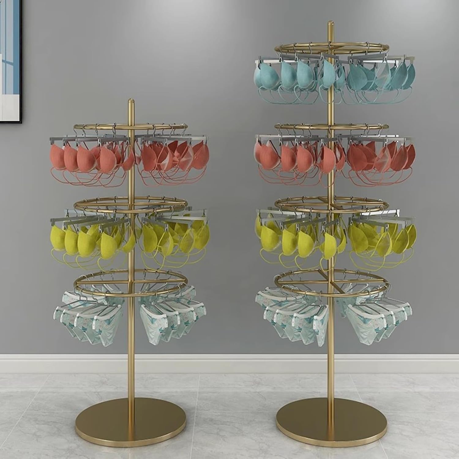 Customize what you need Clothing Store Underwear Rack, Retail Store Panty Shorts Bra Display Stand, 3/4 tiers Floor-standing Garment Hanger Organizer for Shoppi(Gold 3 Tiers)