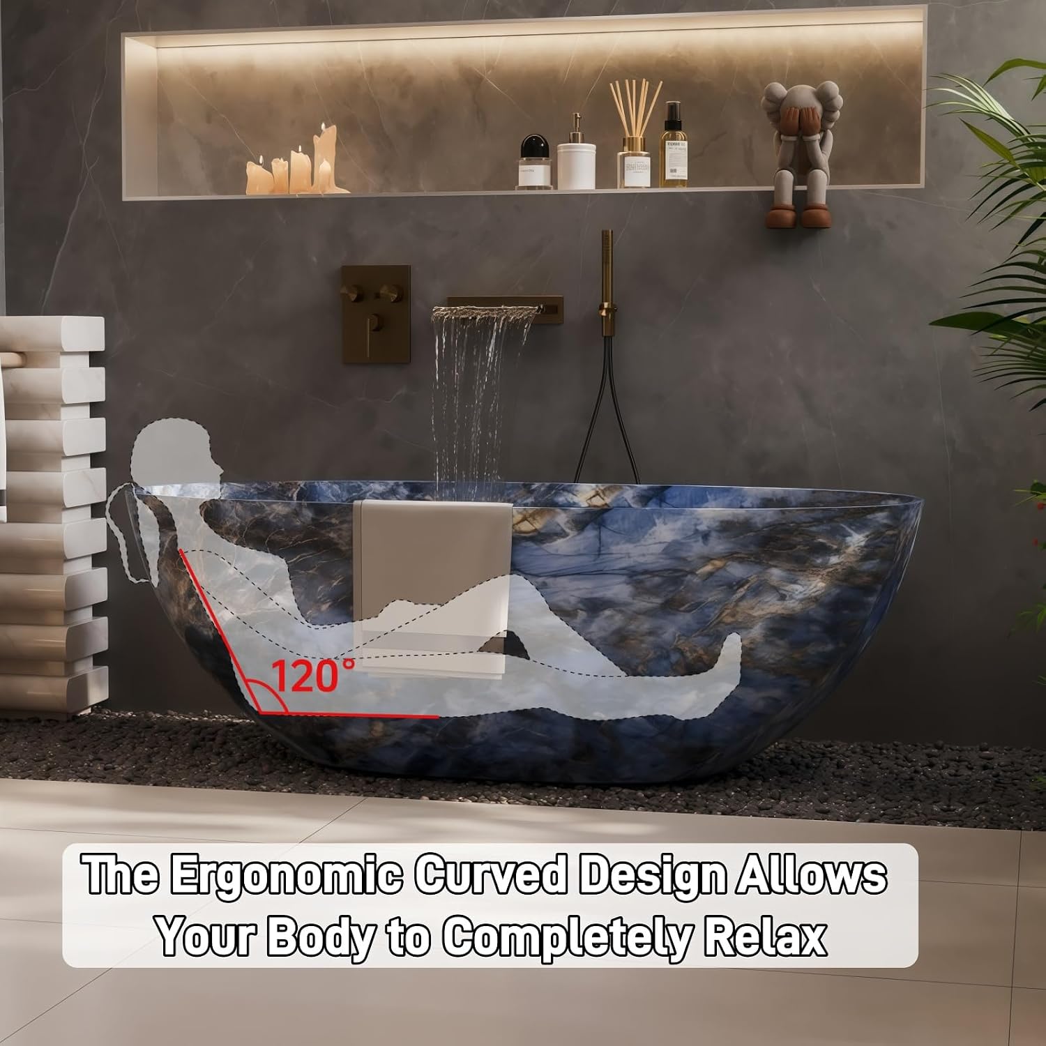 51' Edeyeu Freestanding Bathtub - Designer Solid Surface Bathtub Soaking Tub with Extra Deep Ergonomic Comfort, Luxury Color Statement Free Standing Tub Suitable, Green