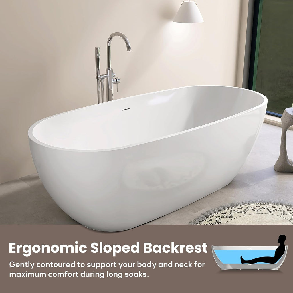 SJ STAR&JANE 71' Freestanding Bathtub, Acrylic Soaking Bathtub, Modern Acrylic Stand Alone Tub in white Intergrated Drain and Overflow,cUPC Certified