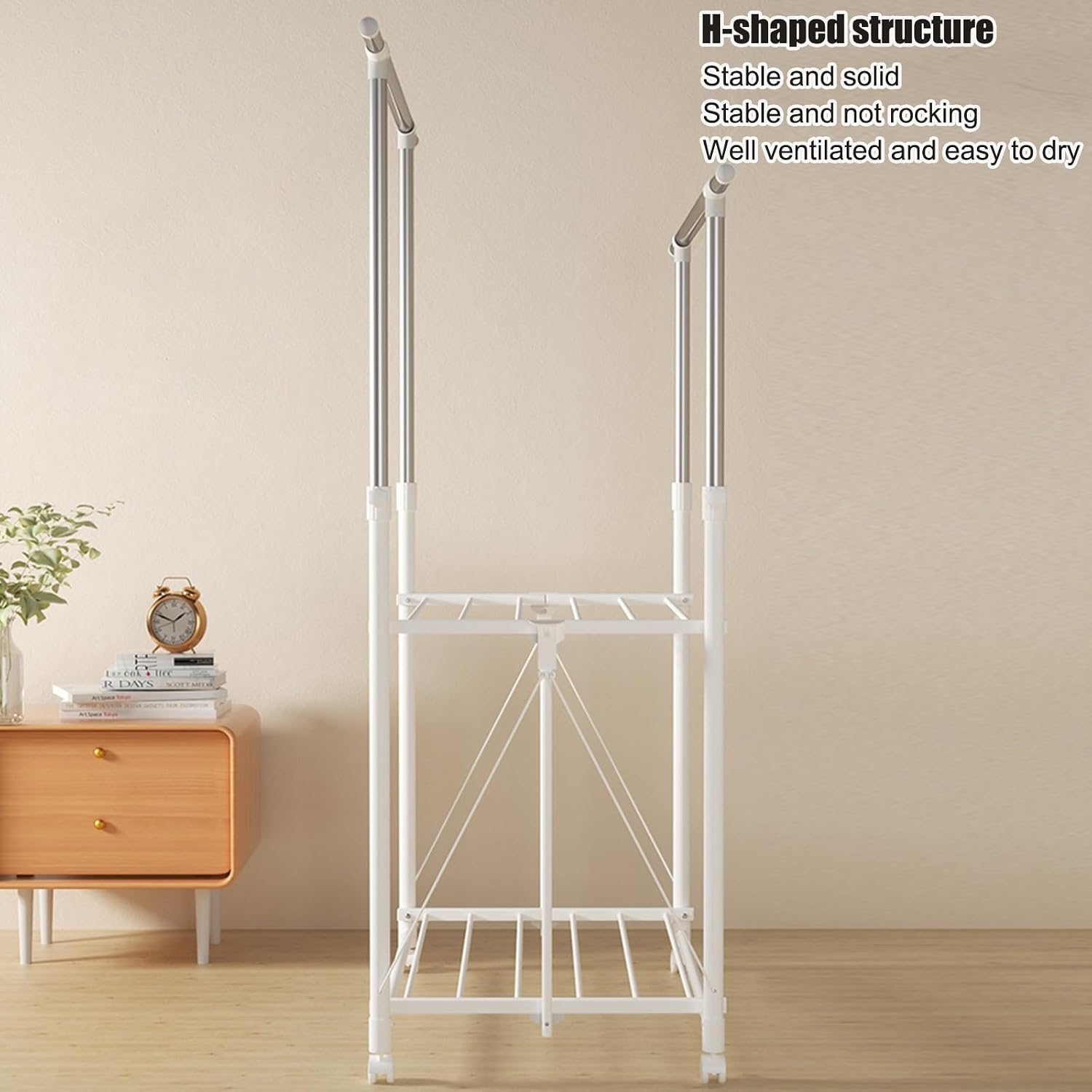 Clothes Drying Rack Foldable,Clothing Drying Rack 3-Tier Collapsible Four-Legged Clothing Rack,Free-Standing Large Drying Rack,Portable Garment Rack, for Laundry,Indoor, and Outdoor ( Color : White ,