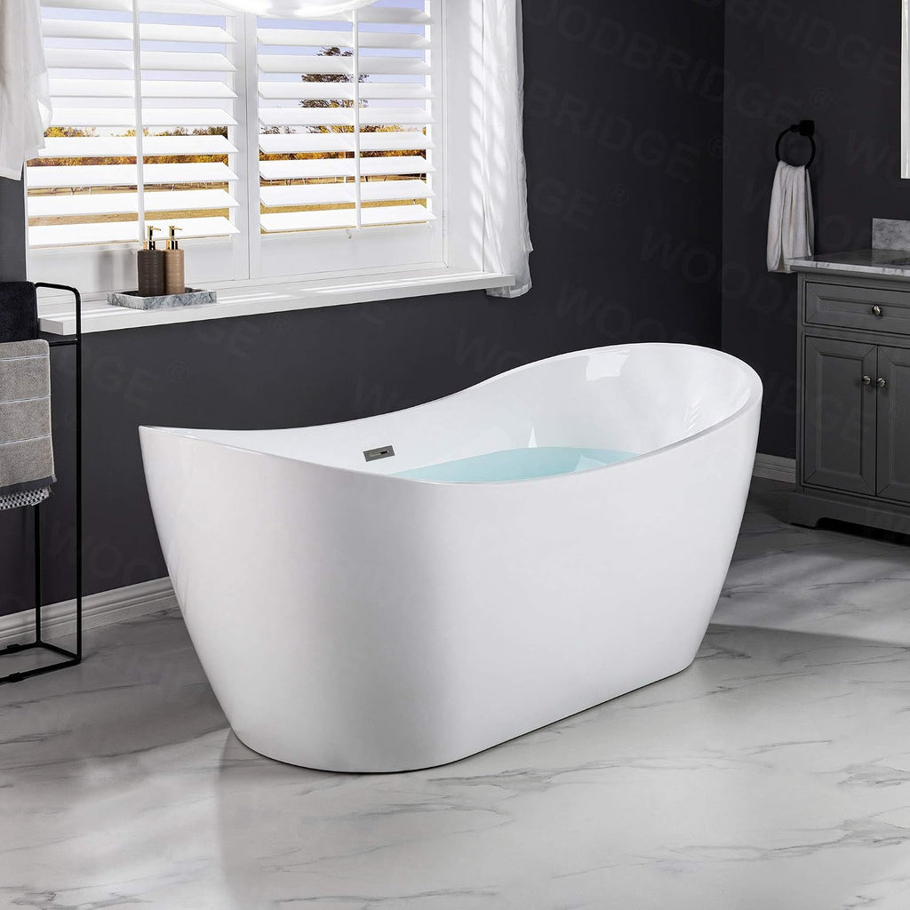 WOODBRIDGE 71'Freestanding White Acylic Soaking Bathtub with Brushed Nickel Drain and Overflow,BTA1517 -B/N-Drain &O
