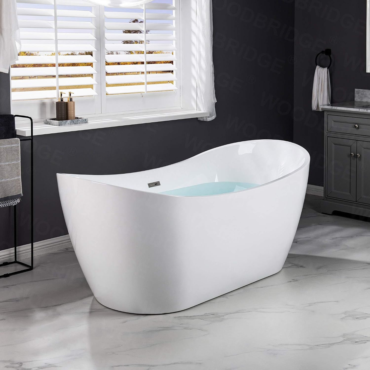 WOODBRIDGE 71'Freestanding White Acylic Soaking Bathtub with Brushed Nickel Drain and Overflow,BTA1517 -B/N-Drain &O