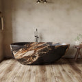 56' Edeyeu Freestanding Bathtub - Deep Soaking Tub with Engineered Stone Build, Ergonomic Backrest and Heat-Retaining Layers, Modern Solid Surface Bathtub for Luxury Home Spa Rock color C