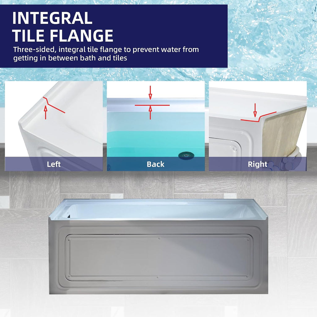 WOODBRIDGE 60' x 32' Alcove Acrylic Rectangular Whirlpool Heated Jetted Tub in White with Left Drain, Matte Black Finish, BS429-L-MB02