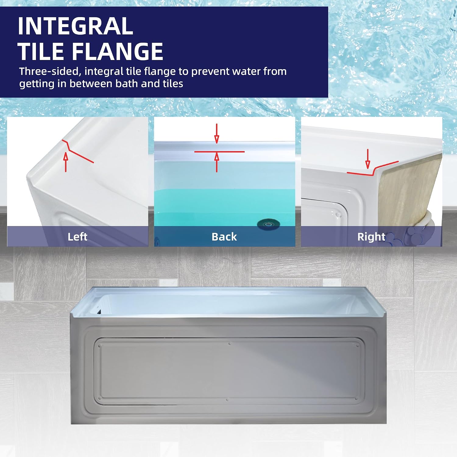 WOODBRIDGE 60' x 32' Alcove Acrylic Rectangular Whirlpool Heated Jetted Tub in White with Left Drain, Matte Black Finish, BS429-L-MB02