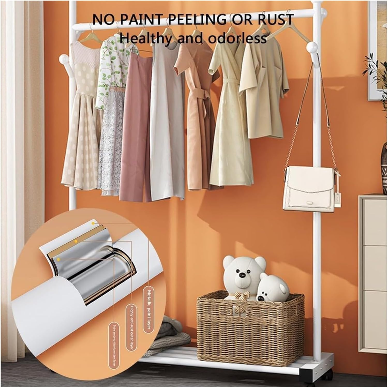 Clothes Rack, Metal Garment Rack, Multifunctional Garment Rack With Storage Shelves, Freestanding Closet With Hanging Rods(C,100 * 38 * 162cm)