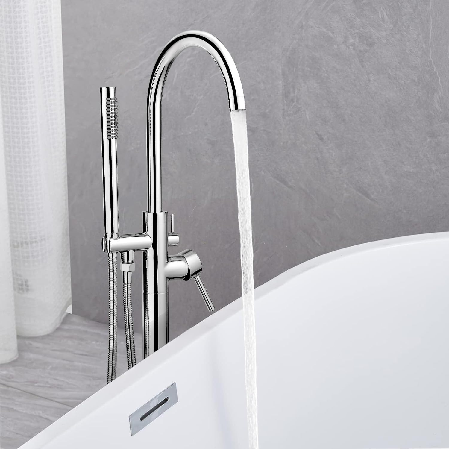 Freestanding Tub Faucets, Floor Mount Free Standing Tub Faucet, Brass Tub Filler, Freestanding Bathtub Faucet Shower Mixer Tap, Chrome