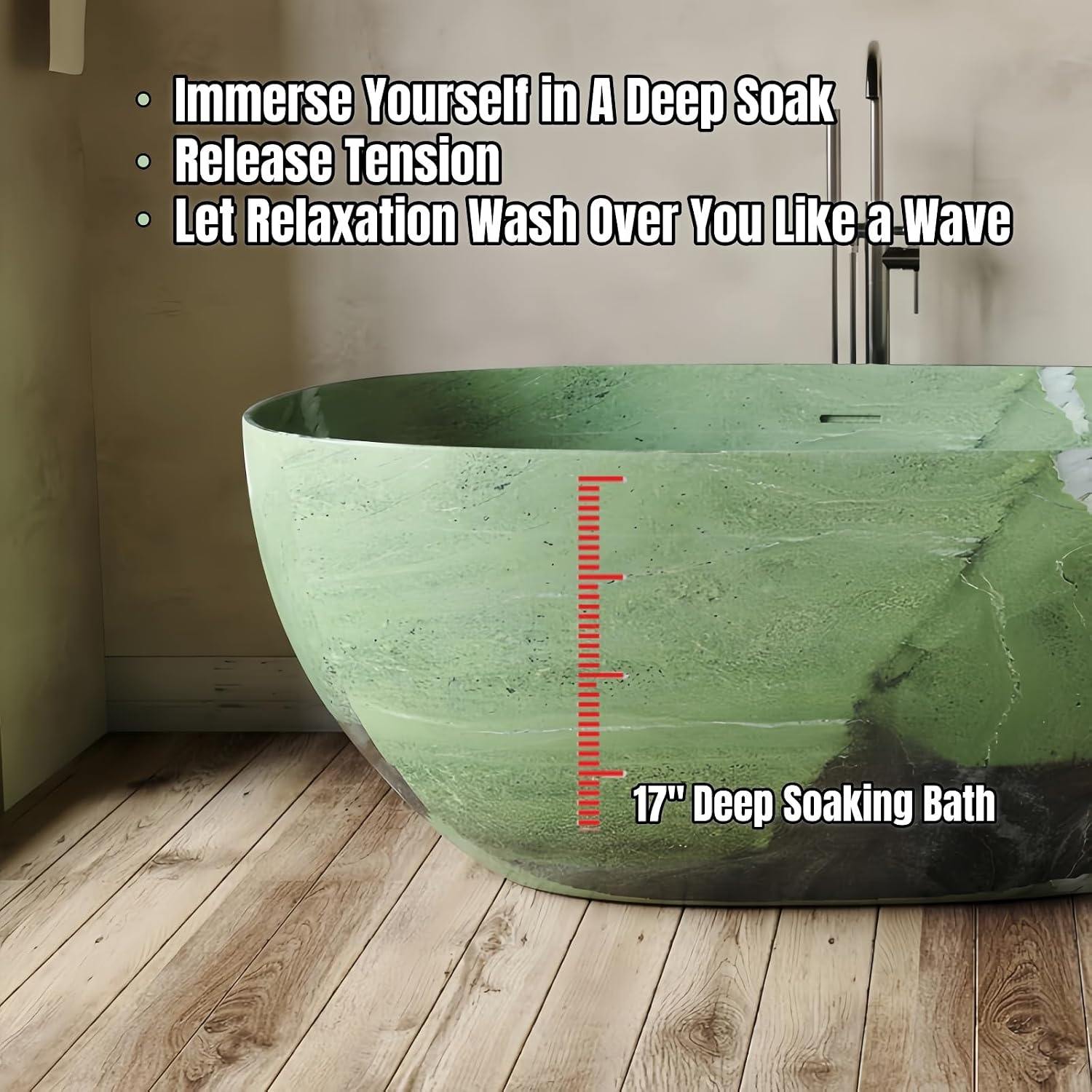 56' Edeyeu Freestanding Bathtub - Deep Soaking Tub with Engineered Stone Build, Ergonomic Backrest and Heat-Retaining Layers, Modern Solid Surface Bathtub for Luxury Home Spa Rock color C