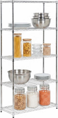 Honey-Can-Do 5-Tier Heavy Duty Adjustable Shelving Unit with Wheels, 350-lb Per Shelf NSF Certified Rolling Metal Storage Rack, Chrome Wire Shelf, 36 x 18 x 72 in